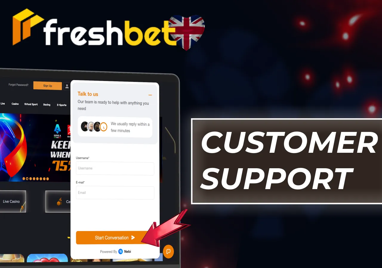 Customer support options offering assistance with technical and account issues.