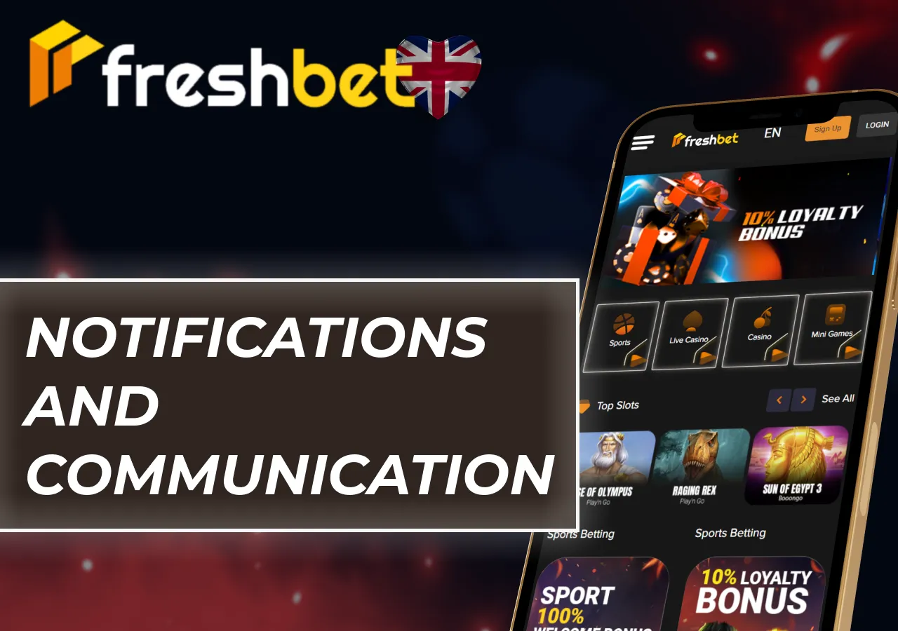 FreshBet push notifications that help users stay aware of updates and events.